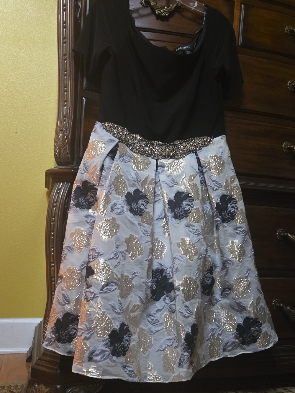 Cachet Silver Metallic Circle Skater Dress